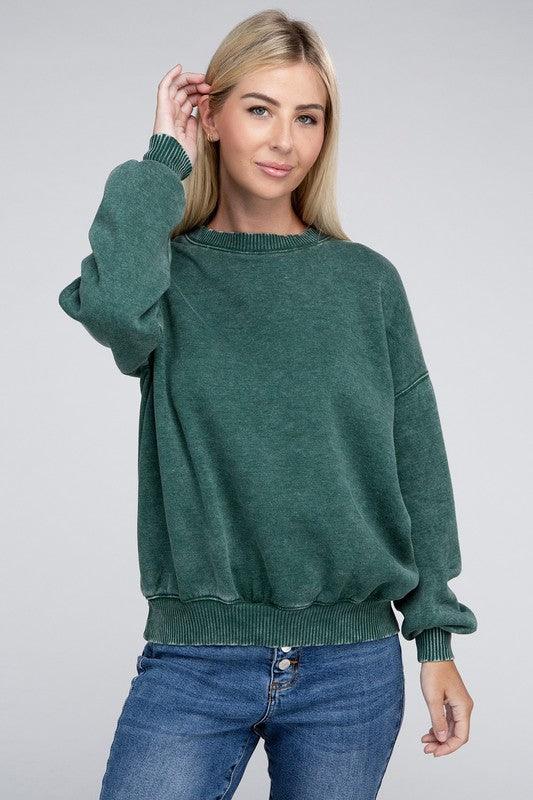 Acid Wash Fleece Oversized Pullover - Leur Beau Monde Boutique