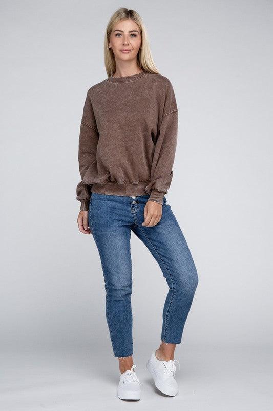 Acid Wash Fleece Oversized Pullover - Leur Beau Monde Boutique