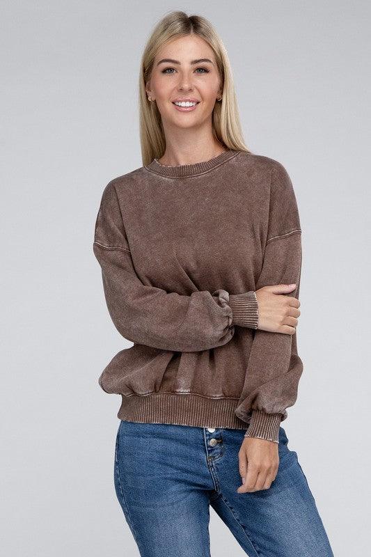 Acid Wash Fleece Oversized Pullover - Leur Beau Monde Boutique