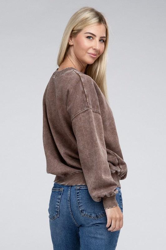 Acid Wash Fleece Oversized Pullover - Leur Beau Monde Boutique