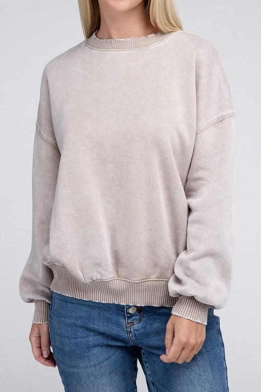 Acid Wash Fleece Oversized Pullover - Leur Beau Monde Boutique