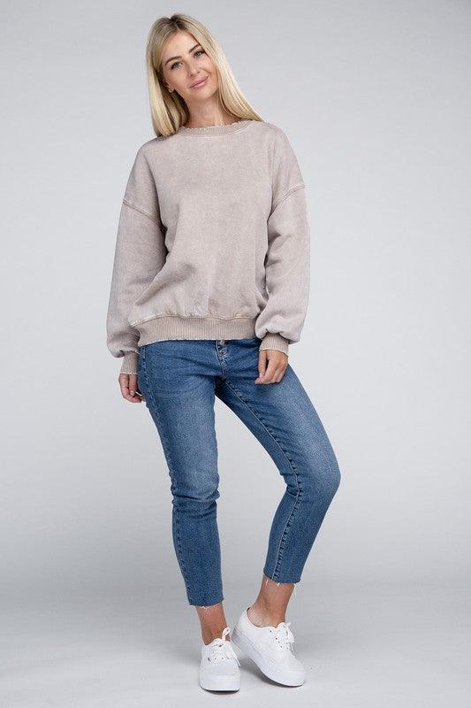 Acid Wash Fleece Oversized Pullover - Leur Beau Monde Boutique