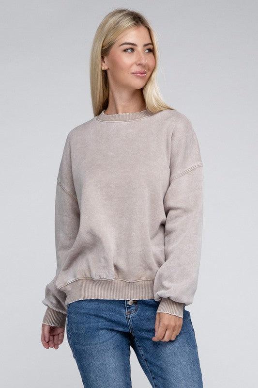 Acid Wash Fleece Oversized Pullover - Leur Beau Monde Boutique