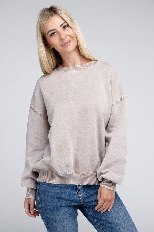 Acid Wash Fleece Oversized Pullover - Leur Beau Monde Boutique