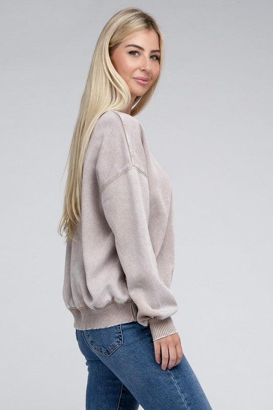 Acid Wash Fleece Oversized Pullover - Leur Beau Monde Boutique