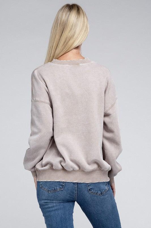 Acid Wash Fleece Oversized Pullover - Leur Beau Monde Boutique