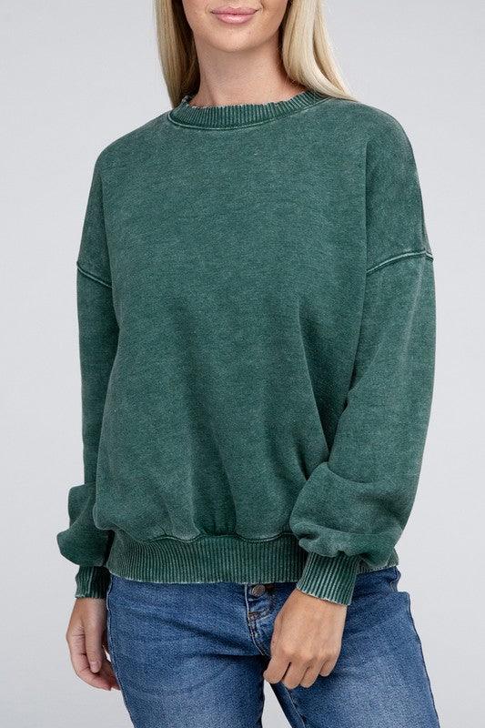 Acid Wash Fleece Oversized Pullover - Leur Beau Monde Boutique