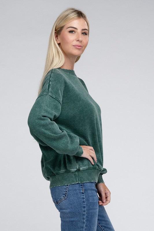 Acid Wash Fleece Oversized Pullover - Leur Beau Monde Boutique