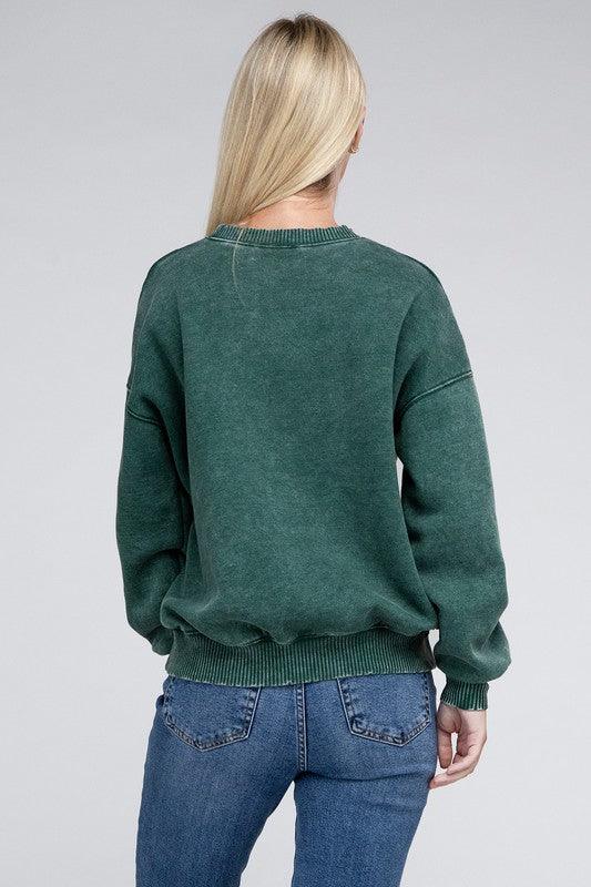 Acid Wash Fleece Oversized Pullover - Leur Beau Monde Boutique