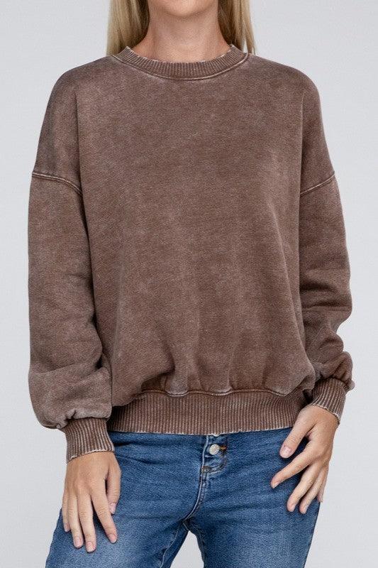 Acid Wash Fleece Oversized Pullover - Leur Beau Monde Boutique