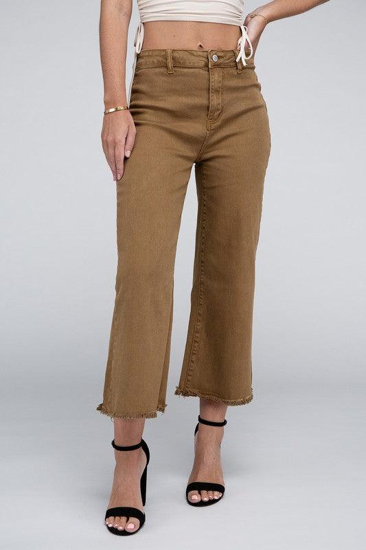 Acid Washed High Waist Frayed Hem Straight Pants - Leur Beau Monde Boutique