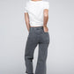 Acid Washed High Waist Frayed Hem Straight Pants - Leur Beau Monde Boutique