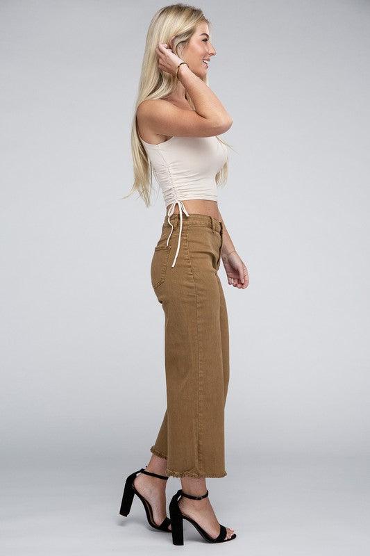 Acid Washed High Waist Frayed Hem Straight Pants - Leur Beau Monde Boutique