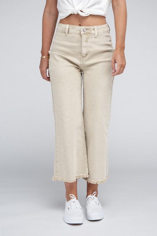 Acid Washed High Waist Frayed Hem Straight Pants - Leur Beau Monde Boutique