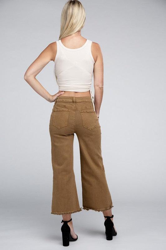 Acid Washed High Waist Frayed Hem Straight Pants - Leur Beau Monde Boutique