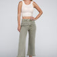 Acid Washed High Waist Frayed Hem Straight Pants - Leur Beau Monde Boutique