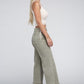 Acid Washed High Waist Frayed Hem Straight Pants - Leur Beau Monde Boutique