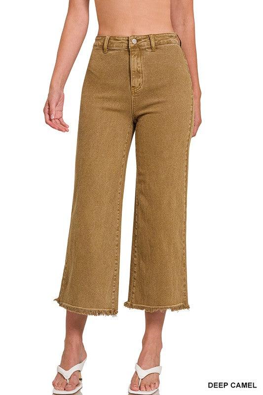 Acid Washed High Waist Frayed Hem Straight Pants - Leur Beau Monde Boutique