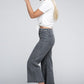 Acid Washed High Waist Frayed Hem Straight Pants - Leur Beau Monde Boutique