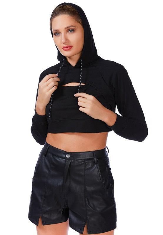 All Relaxed Front Slit Cropped Hoodie - Leur Beau Monde Boutique