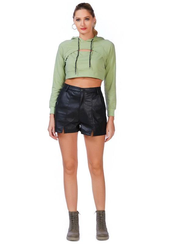 All Relaxed Front Slit Cropped Hoodie - Leur Beau Monde Boutique