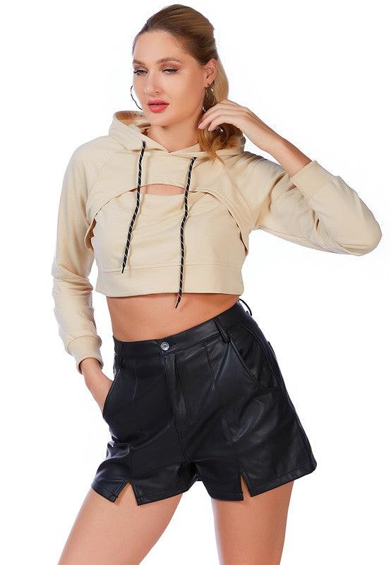 All Relaxed Front Slit Cropped Hoodie - Leur Beau Monde Boutique