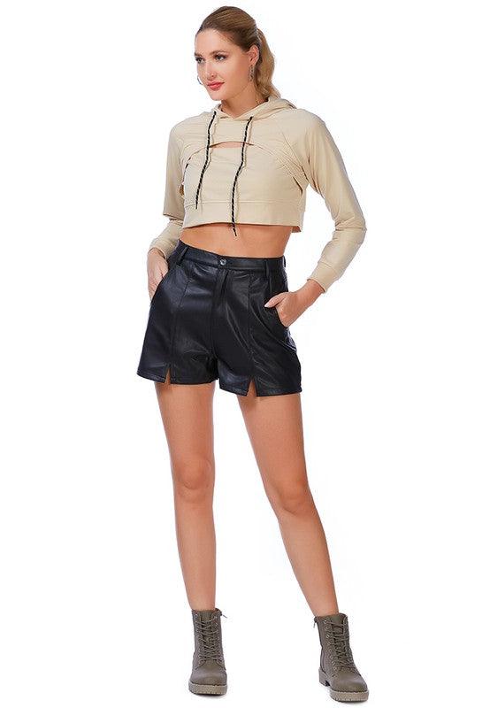 All Relaxed Front Slit Cropped Hoodie - Leur Beau Monde Boutique