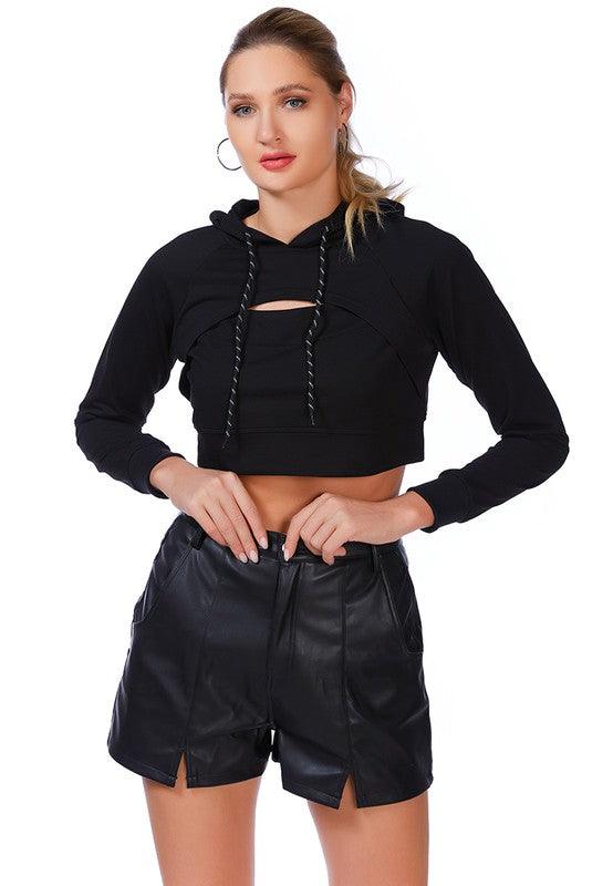 All Relaxed Front Slit Cropped Hoodie - Leur Beau Monde Boutique