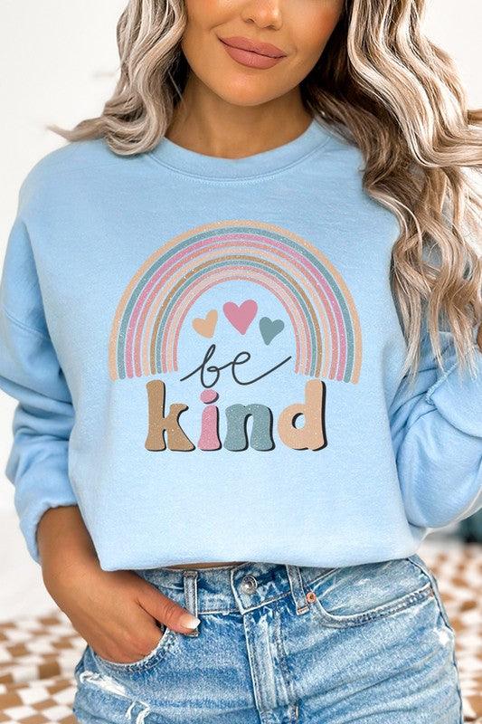 Be Kind Cute Rainbow Graphic Sweatshirt - Leur Beau Monde Boutique