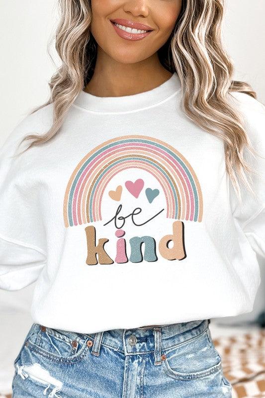 Be Kind Cute Rainbow Graphic Sweatshirt - Leur Beau Monde Boutique