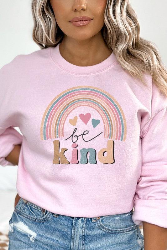 Be Kind Cute Rainbow Graphic Sweatshirt - Leur Beau Monde Boutique