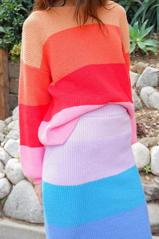 Bold Rainbow Stripe Oversized Chunky Knit Pullover - Leur Beau Monde Boutique