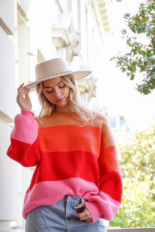 Bold Rainbow Stripe Oversized Chunky Knit Pullover - Leur Beau Monde Boutique