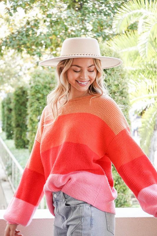 Bold Rainbow Stripe Oversized Chunky Knit Pullover - Leur Beau Monde Boutique