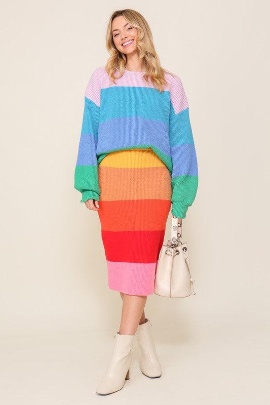 Bold Rainbow Stripe Oversized Chunky Knit Pullover - Leur Beau Monde Boutique