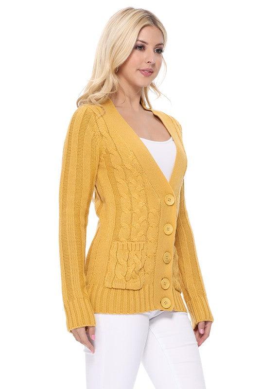 Cable Knitted Cardigan Sweater with Pockets - Leur Beau Monde Boutique