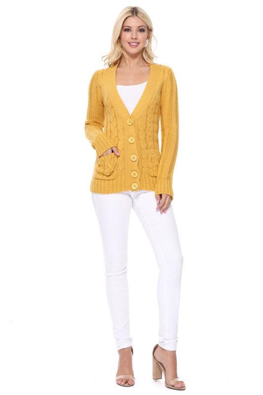 Cable Knitted Cardigan Sweater with Pockets - Leur Beau Monde Boutique