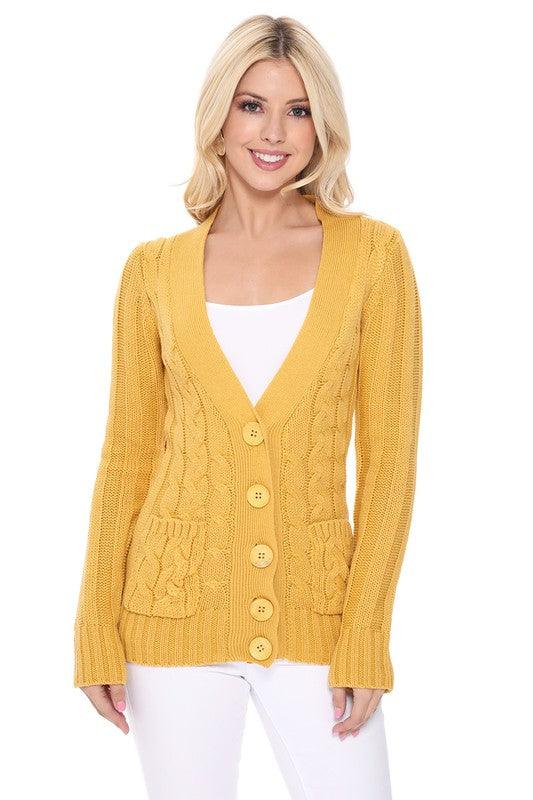 Cable Knitted Cardigan Sweater with Pockets - Leur Beau Monde Boutique