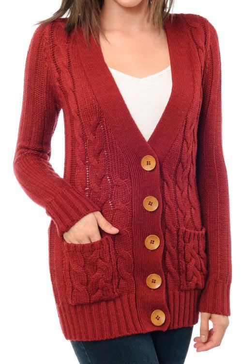 Cable Knitted Cardigan Sweater with Pockets - Leur Beau Monde Boutique