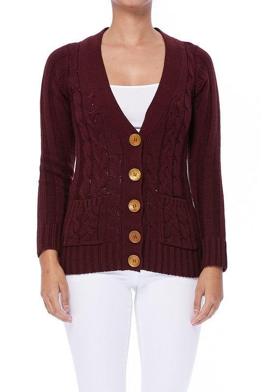 Cable Knitted Cardigan Sweater with Pockets - Leur Beau Monde Boutique