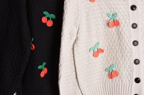 Cherry Crochet Pom Pom Cropped Cardigan Sweater - Leur Beau Monde Boutique