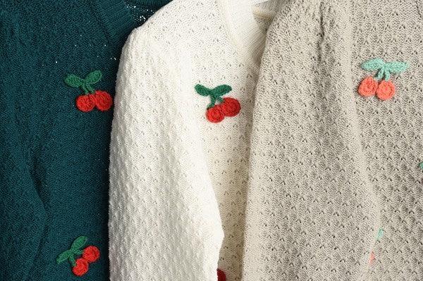 Cherry Crochet Pom Pom Cropped Cardigan Sweater - Leur Beau Monde Boutique