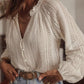 Crochet Lace button v-neck knit sweater blouse - Leur Beau Monde Boutique