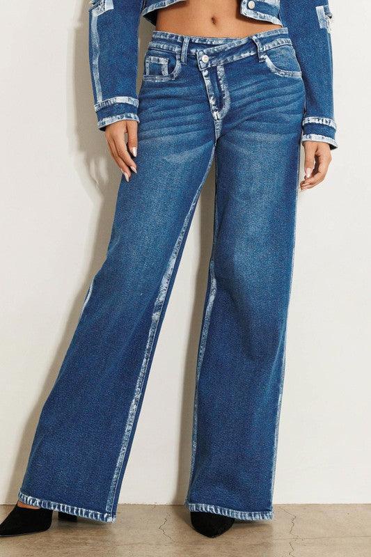 Crossed Low Rise Hand Blush Painting Wide Jeans - Leur Beau Monde Boutique