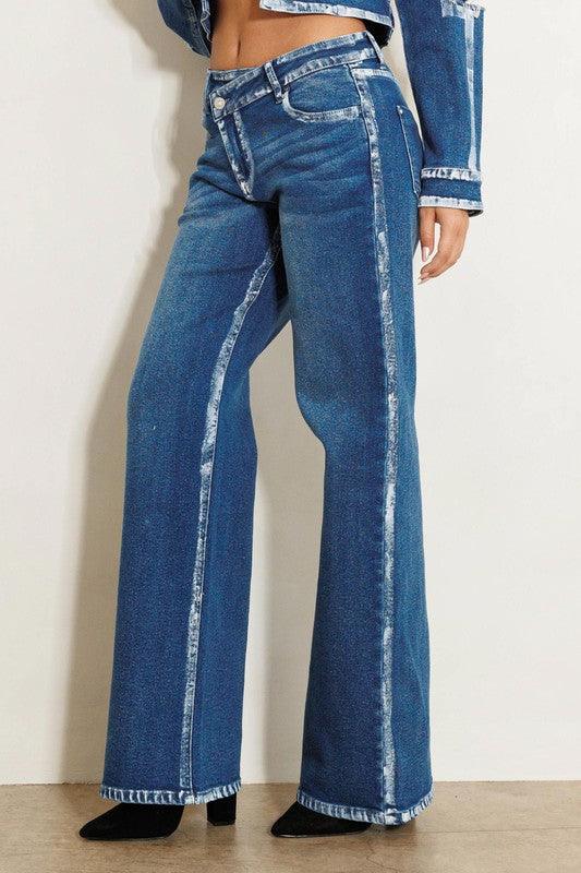 Crossed Low Rise Hand Blush Painting Wide Jeans - Leur Beau Monde Boutique