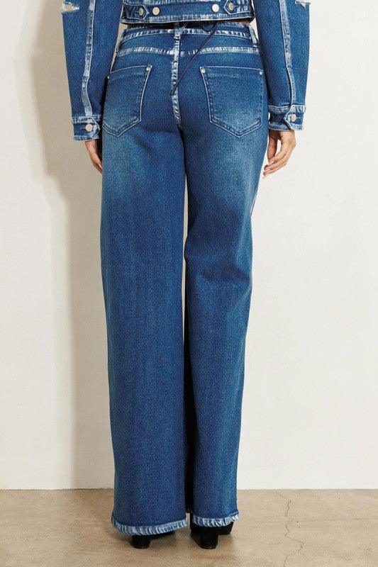 Crossed Low Rise Hand Blush Painting Wide Jeans - Leur Beau Monde Boutique