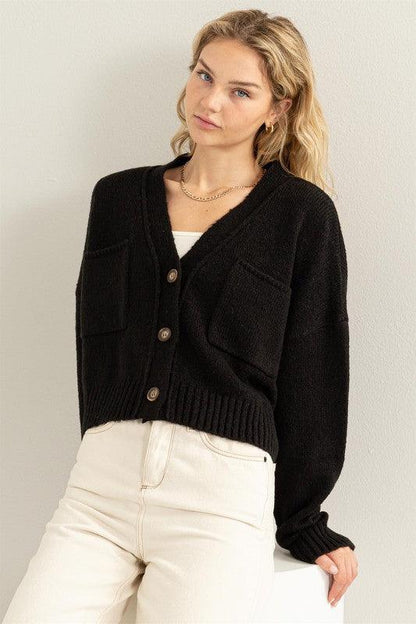 Cute Mood Crop Shoulder Cropped Cardigan Sweater - Leur Beau Monde Boutique