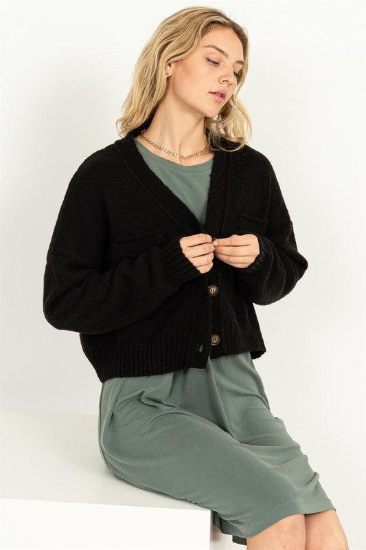 Cute Mood Crop Shoulder Cropped Cardigan Sweater - Leur Beau Monde Boutique