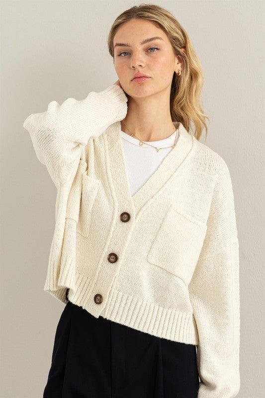 Cute Mood Crop Shoulder Cropped Cardigan Sweater - Leur Beau Monde Boutique