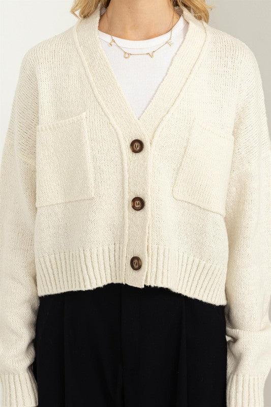 Cute Mood Crop Shoulder Cropped Cardigan Sweater - Leur Beau Monde Boutique